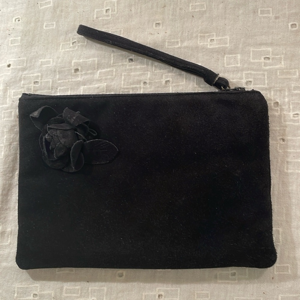 Ruth Saltz Black Leather Single Florette Wristlet Bag